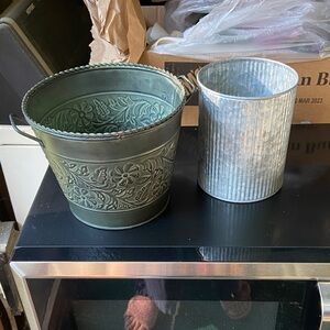 Decorative Metal Planter Set - Green and Silver